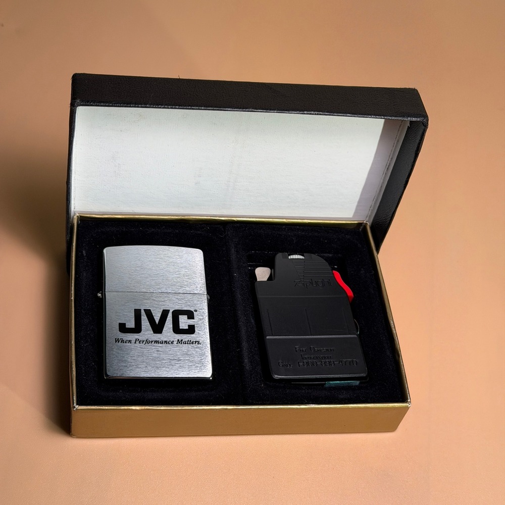 Zippo JVC Brushed Chrome Lighter ZipLight Set Vintage Corporate Promo Y2K Rare